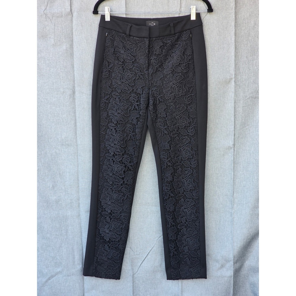 White House Black Market The Slim Ankle Lace Front Pants Black Size 2